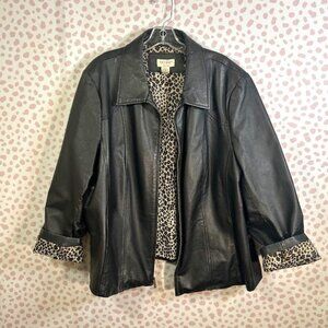 Vintage Women's 100% Leather Jacket Size XL OR 1X Black Cheetah Print 80's 90's